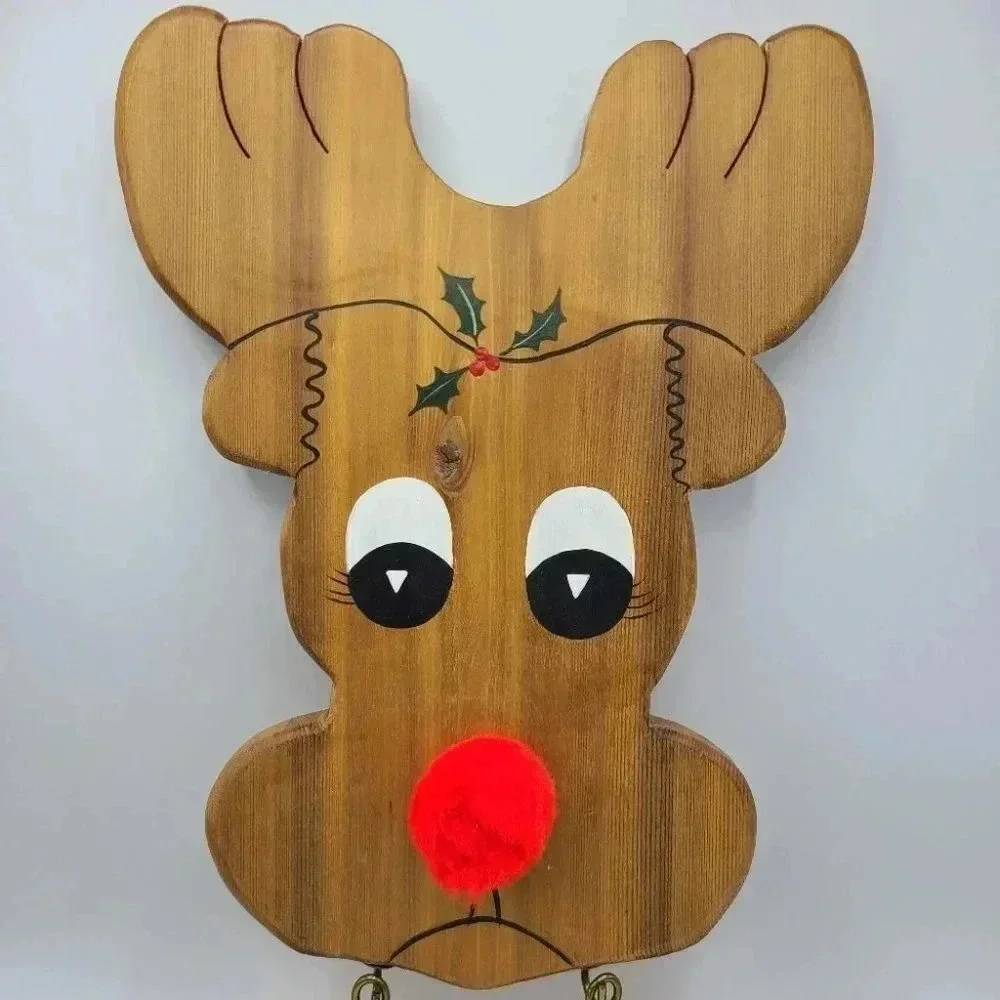 Vintage Handcrafted Wood Christmas Reindeer Rudolph Welcome Sign Rustic Cabincor